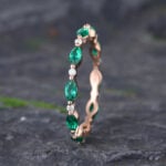 Pattiring Marquise Cut Emerald Rose Gold Full Eternity Wedding Band