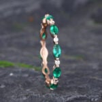 Pattiring Marquise Cut Emerald Rose Gold Full Eternity Wedding Band
