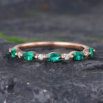 Pattiring Rose Gold Marquise Cut Emerald and Diamond Half Eternity Wedding Band