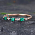 Pattiring Marquise Cut Emerald Rose Gold Half Eternity Wedding Band