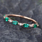 Pattiring Marquise Cut Emerald Rose Gold Half Eternity Wedding Band