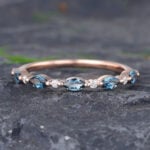 Pattiring Marquise Cut London Blue Topaz Rose Gold Half Eternity Wedding Band