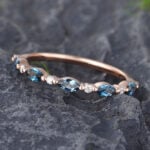 Pattiring Marquise Cut London Blue Topaz Rose Gold Half Eternity Wedding Band