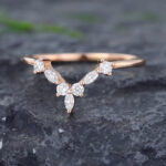 Pattiring Marquise Cut Moissanite Rose Gold Curved Wedding Band
