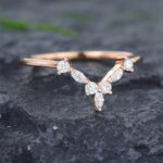 Pattiring Marquise Cut Moissanite Rose Gold Curved Wedding Band