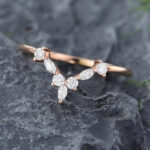 Pattiring Marquise Cut Moissanite Rose Gold Curved Wedding Band