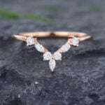 Pattiring Marquise Cut Moissanite Rose Gold Curved Wedding Band