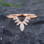 Pattiring Marquise Cut Moissanite Rose gold Curved Wedding Band