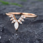 Pattiring Marquise Cut Moissanite Rose gold Curved Wedding Band