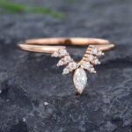 Pattiring Marquise Cut Moissanite Rose gold Curved Wedding Band