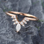 Pattiring Marquise Cut Moissanite Rose gold Curved Wedding Band