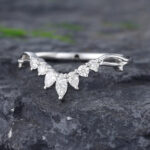 Pattiring Marquise Cut Moissanite White Gold Curved Wedding Band