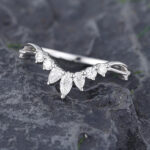Pattiring Marquise Cut Moissanite White Gold Curved Wedding Band