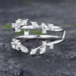 Pattiring Marquise Cut Moissanite White Gold Double Curved Wedding Band