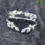 Pattiring Marquise Cut Moissanite White Gold Double Curved Wedding Band