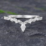 Pattiring Marquise Cut Moissanite White Gold Leaf Curved Wedding Band