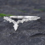 Pattiring Marquise Cut Moissanite White Gold Leaf Curved Wedding Band