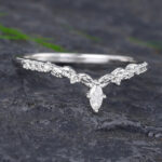 Pattiring Marquise Cut Moissanite White Gold Leaf Curved Wedding Band