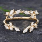 Pattiring Marquise Cut Moissanite Yellow Gold Double Curved Wedding Band