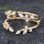 Pattiring Marquise Cut Moissanite Yellow Gold Double Curved Wedding Band