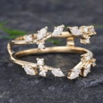 Pattiring Marquise Cut Moissanite Yellow Gold Double Curved Wedding Band