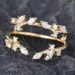 Pattiring Marquise Cut Moissanite Yellow Gold Double Curved Wedding Band