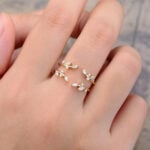 Pattiring Marquise Cut Moissanite Yellow Gold Open Curved Wedding Band