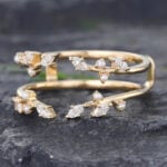 Pattiring Marquise Cut Moissanite Yellow Gold Open Curved Wedding Band
