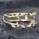 Pattiring Marquise Cut Moissanite Yellow Gold Open Curved Wedding Band