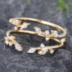 Pattiring Marquise Cut Moissanite Yellow Gold Open Curved Wedding Band