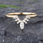 Pattiring Marquise Cut Moissanite Yellow gold Curved Wedding Band