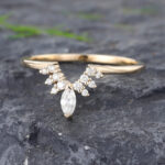 Pattiring Marquise Cut Moissanite Yellow gold Curved Wedding Band