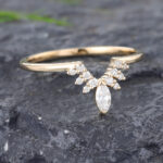 Pattiring Marquise Cut Moissanite Yellow gold Curved Wedding Band