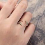 Pattiring Marquise Cut Moss Agate Yellow Gold Open Curved Wedding Band