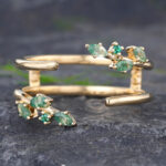 Pattiring Yellow Gold Marquise Cut Moss Agate OpenWedding Band