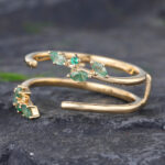 Pattiring Marquise Cut Moss Agate Yellow Gold Open Curved Wedding Band