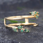 Pattiring Marquise Cut Moss Agate Yellow Gold Open Curved Wedding Band