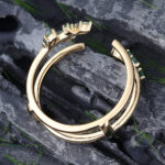 Pattiring Marquise Cut Moss Agate Yellow Gold Open Curved Wedding Band
