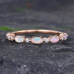 Pattiring Rose Gold Marquise Cut Opal and Diamond Wedding Band Half Eternity