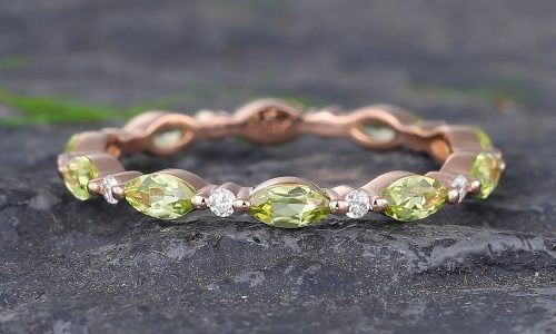 Pattiring Marquise Cut Peridot Rose Gold Full Eternity Wedding Band