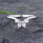 Pattiring Marquise Cut Rose Quartz White Gold Curved Wedding Band