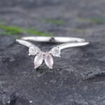 Pattiring Marquise Cut Rose Quartz White Gold Curved Wedding Band