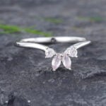 Pattiring Marquise Cut Rose Quartz White Gold Curved Wedding Band