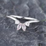 Pattiring Marquise Cut Rose Quartz White Gold Curved Wedding Band