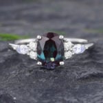 Pattiring Oval Cut Lab Grown Alexandrite Engagement Ring Vintage White Gold