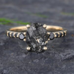 Pattiring Oval Cut Black Rutilated Quartz Yellow Gold Engagement Ring