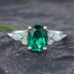 Pattiring Oval Cut Emerald White Gold Engagement Ring