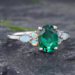 Pattiring Oval Cut Emerald White Gold Engagement Ring