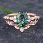 Pattiring Oval Cut Teal sapphire Rose Gold Engagement Ring Set