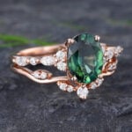 Pattiring Oval Cut Teal sapphire Rose Gold Engagement Ring Set
